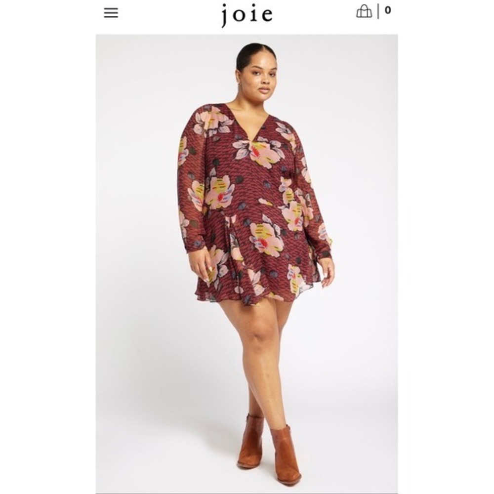 Joie Silk Blend Floral Print V Neck Long Sleeve MINI Dress Size 1X-NWT-$428 MSRP